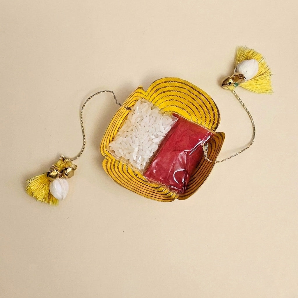 Yellow Shola Rakhi Set