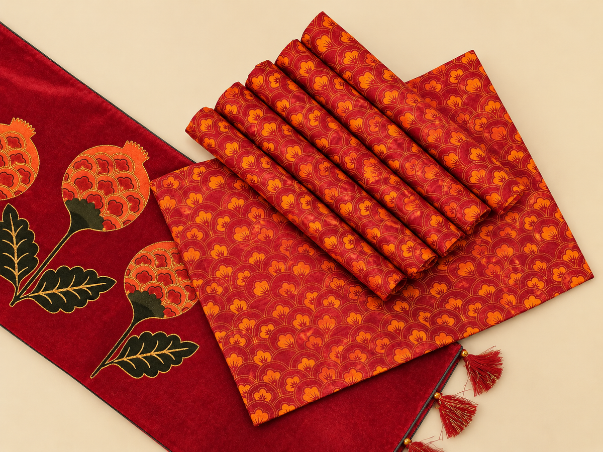 Red Anar Silk Table Mats (Set of 6)