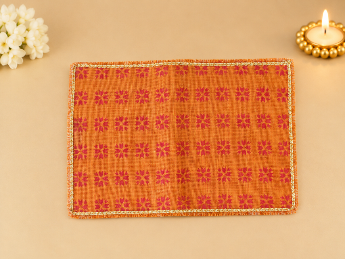 Orange Phulkari Jute Table Mats (Set of 6)
