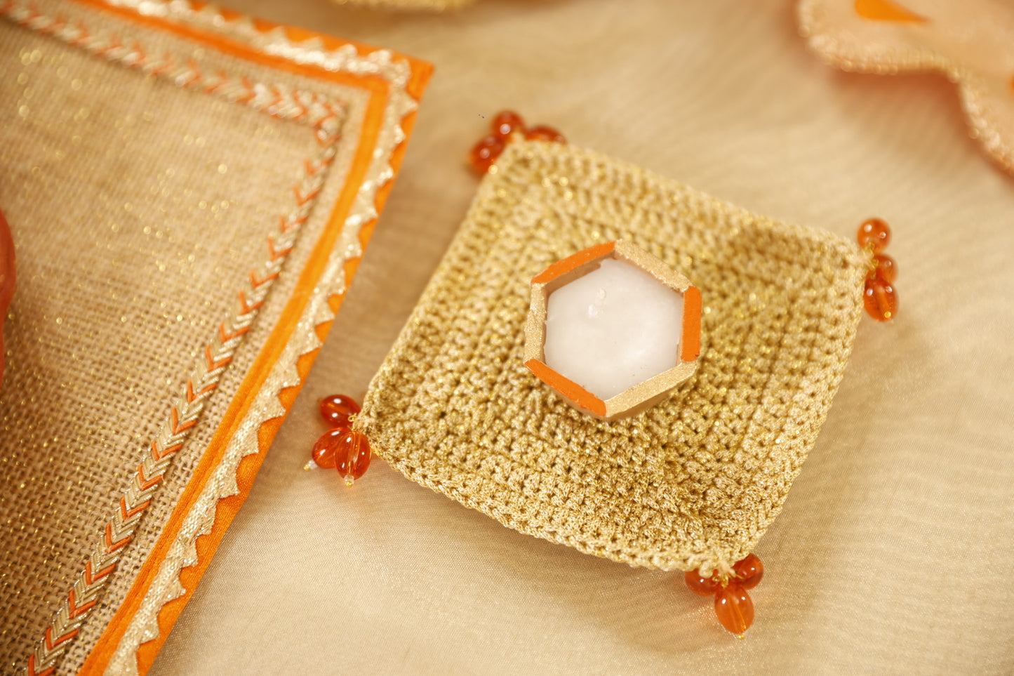 Orange Crochet Coasters (Set of 6)