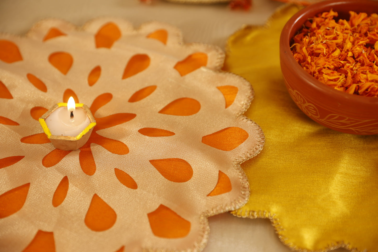 Orange Marigold Cutwork Placemats (Set of 6)