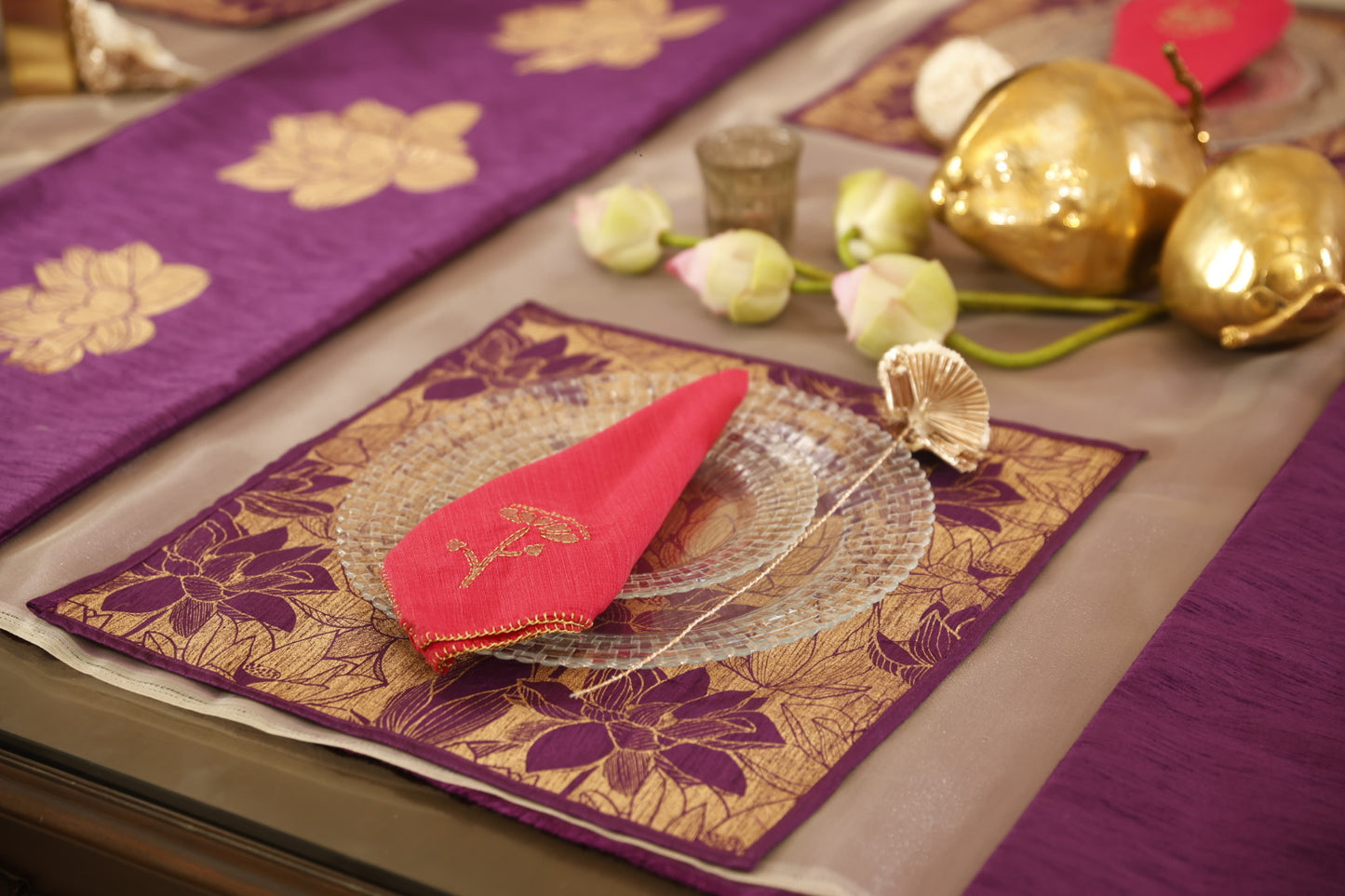Purple Lotus Silk Table Mats (Set of 6)
