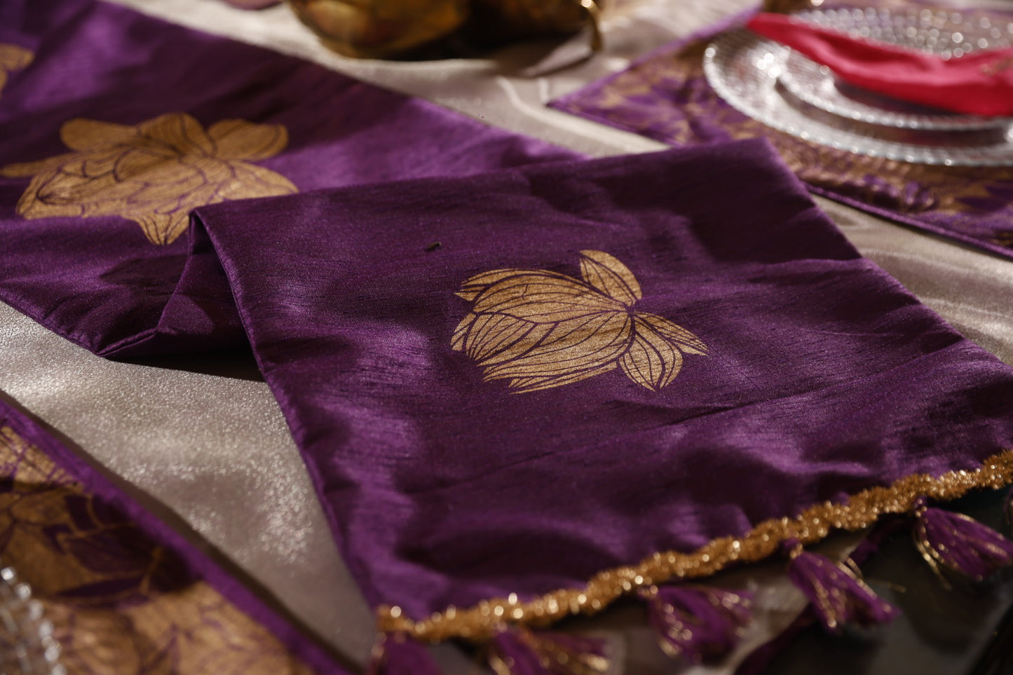 Purple Lotus Silk Runner