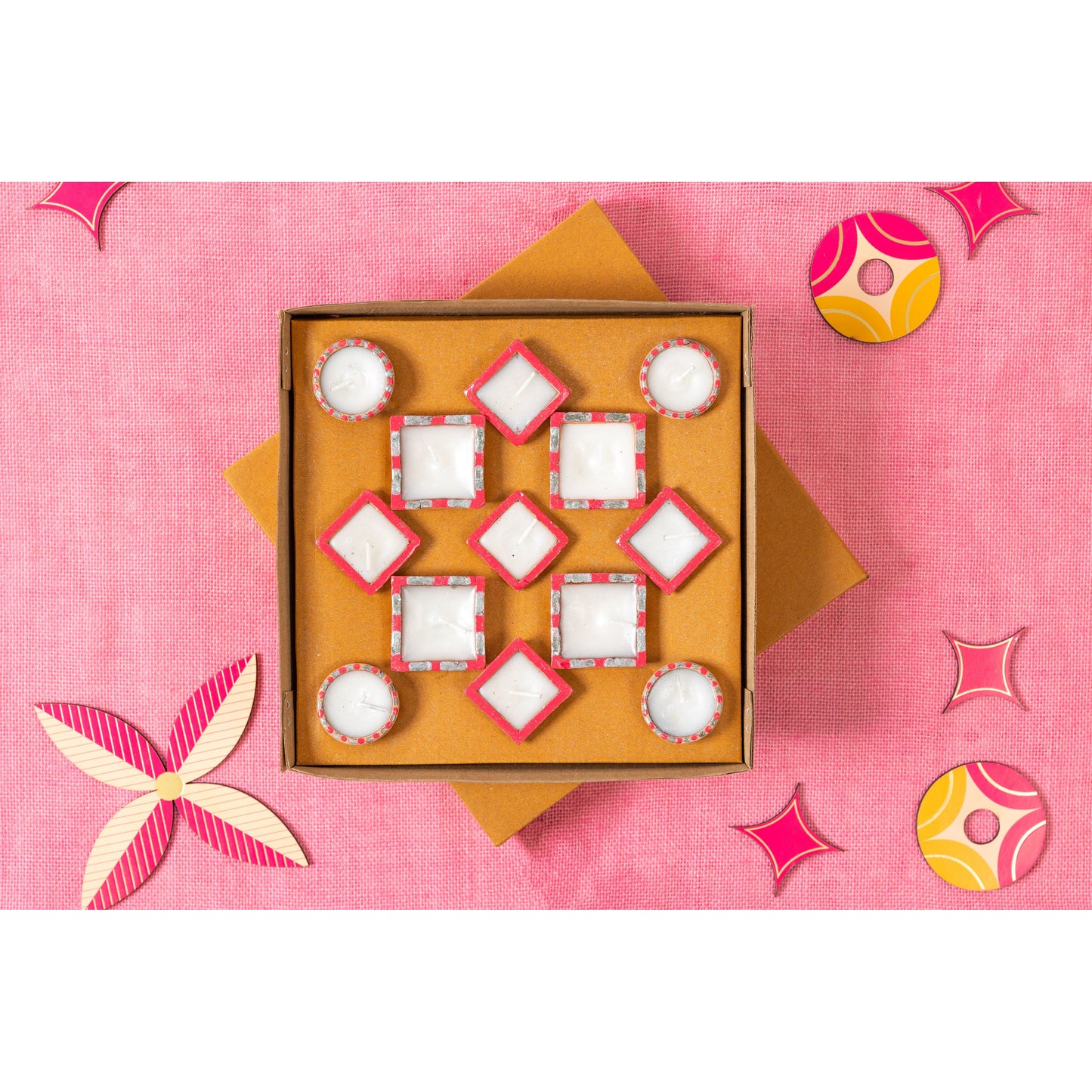 Pink Diyas & Rangoli Set