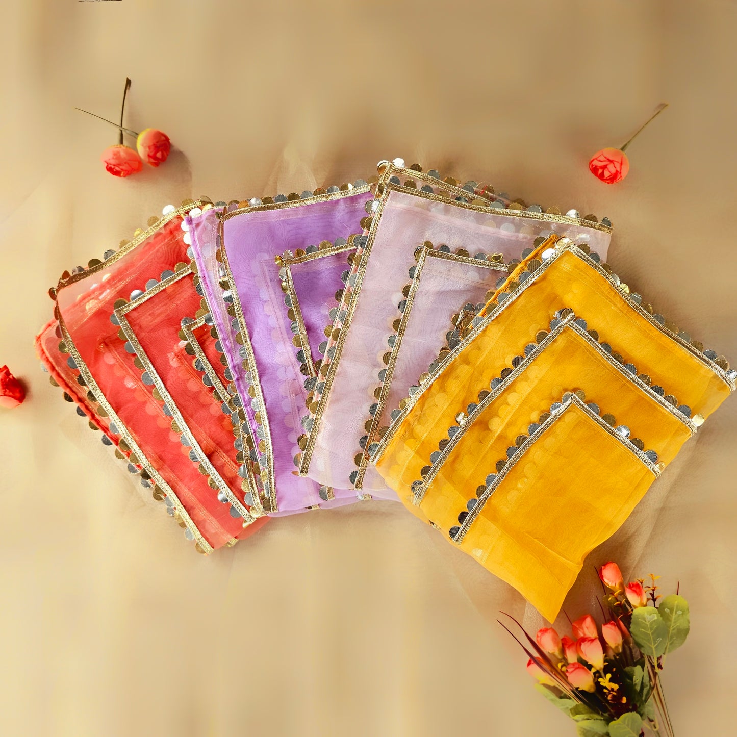 Orange Sitara Organza Tray Cover