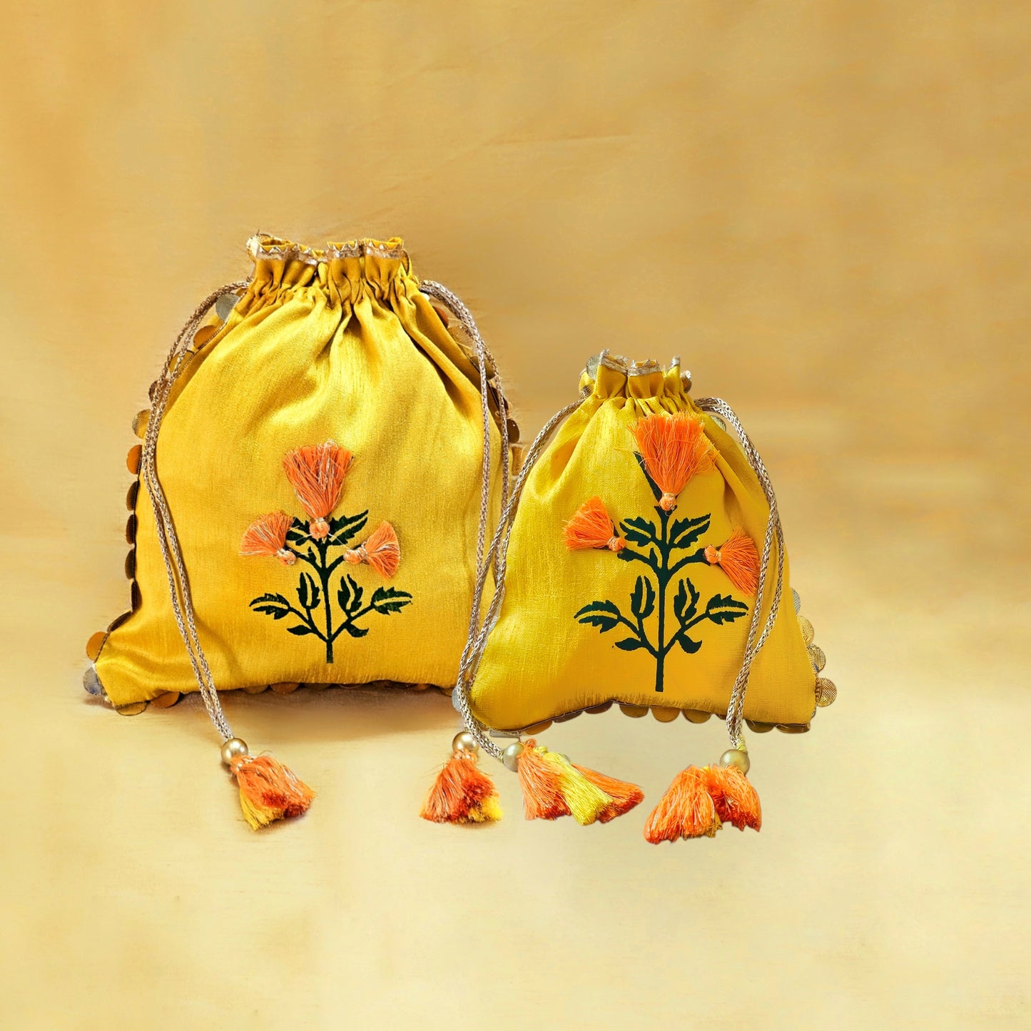 Yellow Marigold Silk Potli