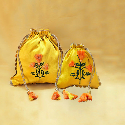 Yellow Marigold Silk Potli
