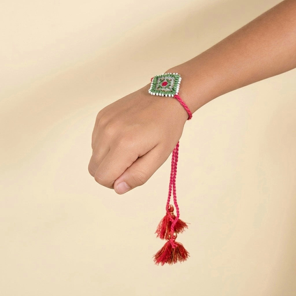 Mint Green Cheed Rakhi Set (Large)