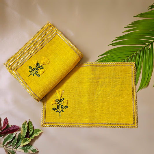 Yellow Marigold Jute Table Mats (Set of 6)