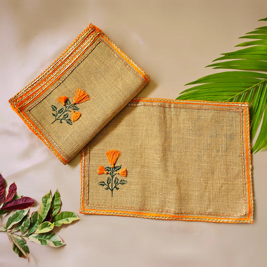 Orange Marigold Jute Table Mats (Set of 6)