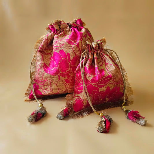 Pink Lotus Silk Potli