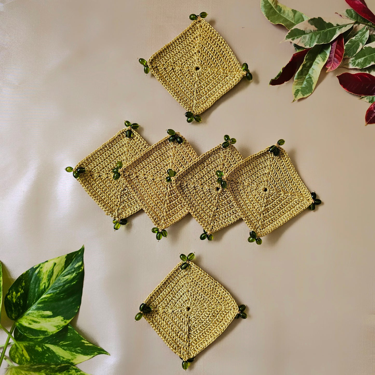 Green Crochet Coasters (Set of 6)