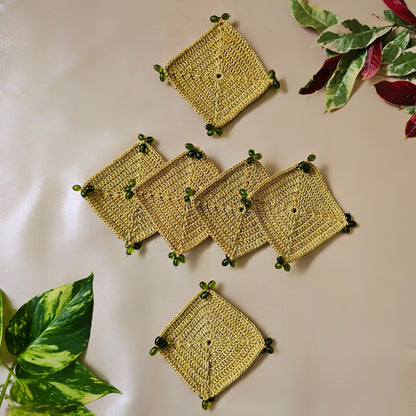 Green Crochet Coasters (Set of 6)