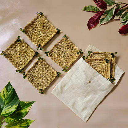 Green Crochet Coasters (Set of 6)