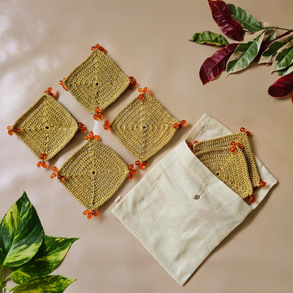 Orange Crochet Coasters (Set of 6)