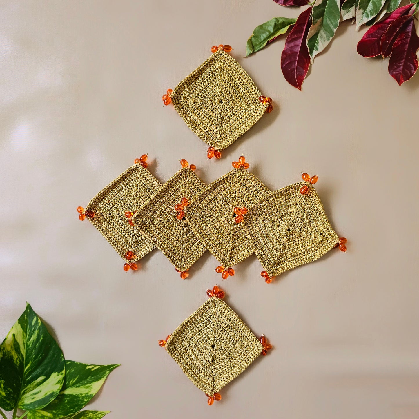 Orange Crochet Coasters (Set of 6)