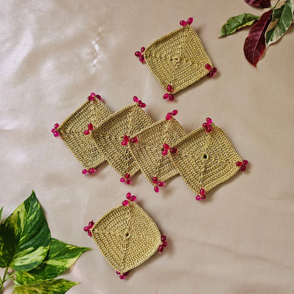 Pink Crochet Coasters (Set of 6)