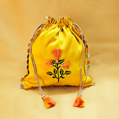 Yellow Marigold Silk Potli
