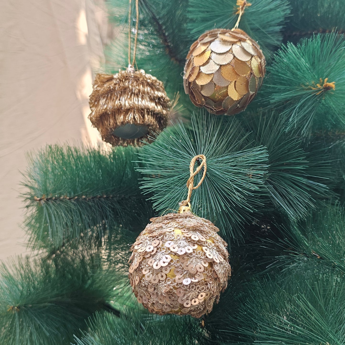 Gold Festive Ball Ornaments (Set of 3)