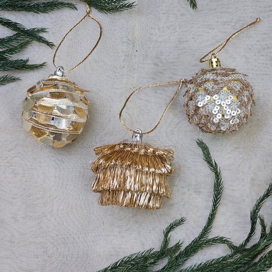 Gold Festive Ball Ornaments (Set of 3)