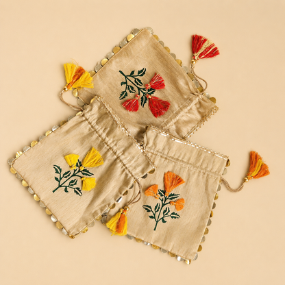 Off-White Marigold Silk Potli