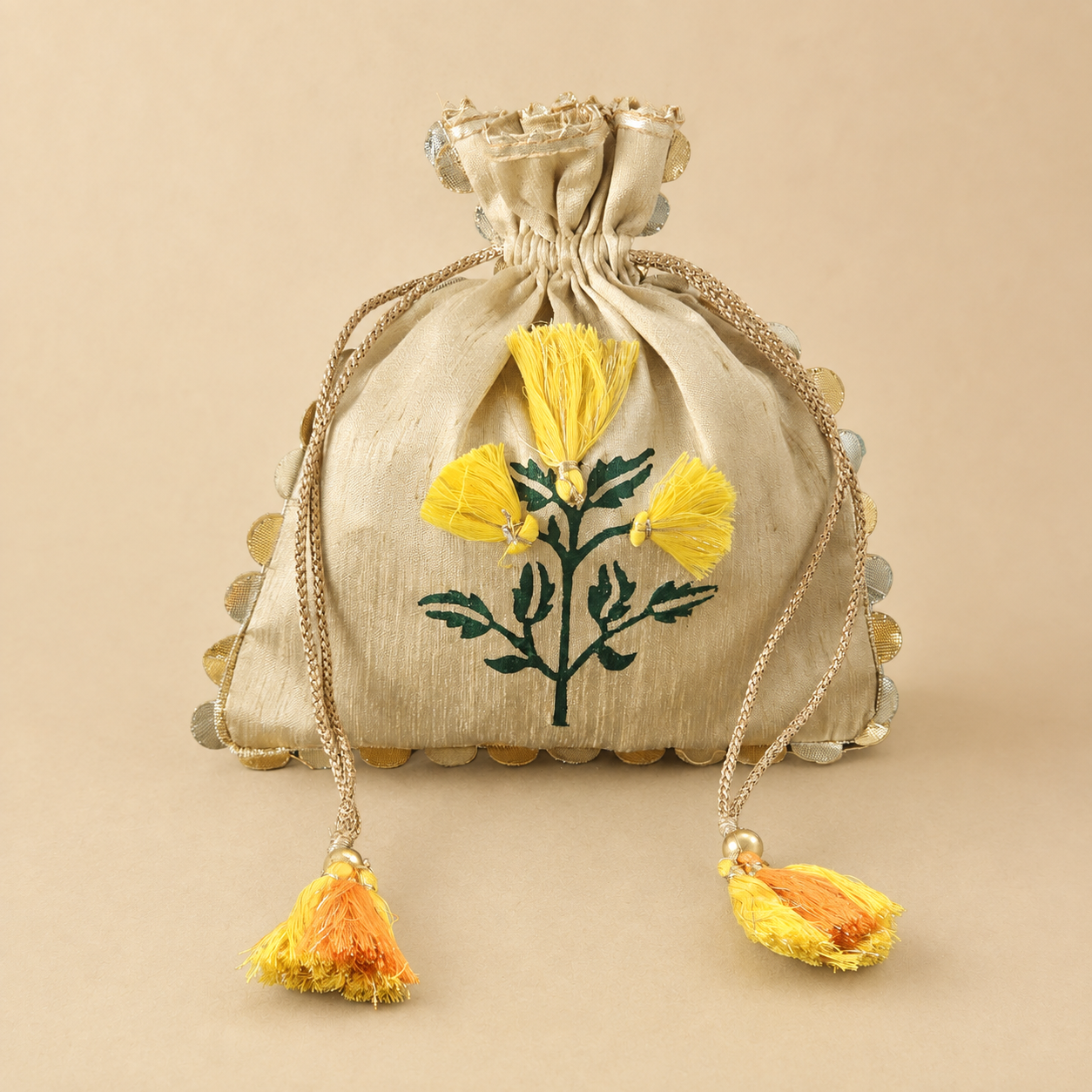 Off-White Marigold Silk Potli