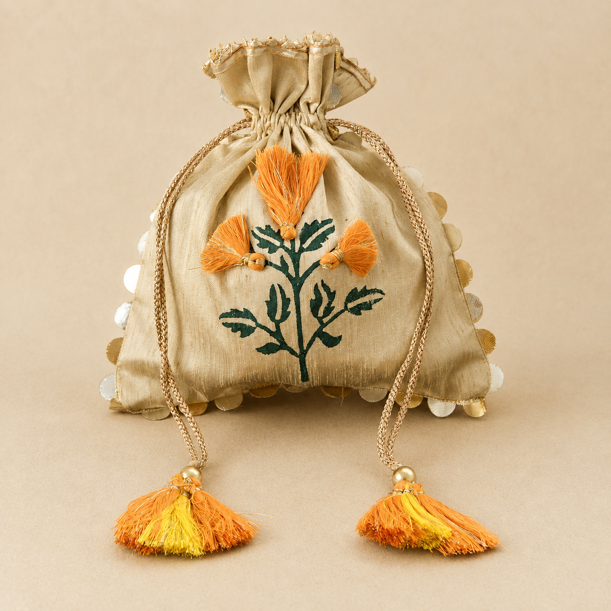 Off-White Marigold Silk Potli