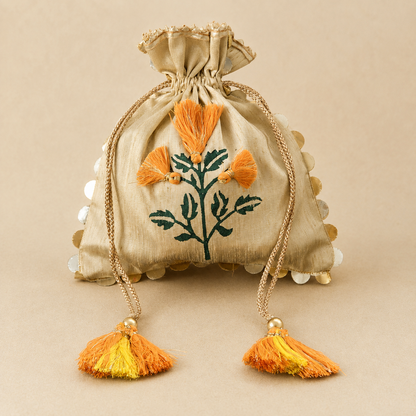 Off-White Marigold Silk Potli