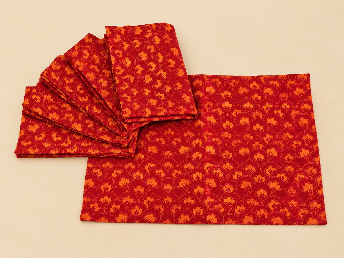 Red Anar Silk Table Mats (Set of 6)