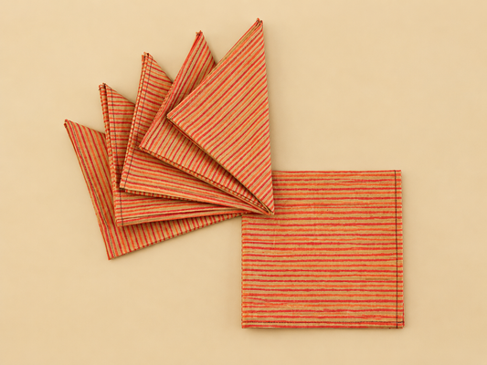 Red-Green Striped Napkins (Set of 6)