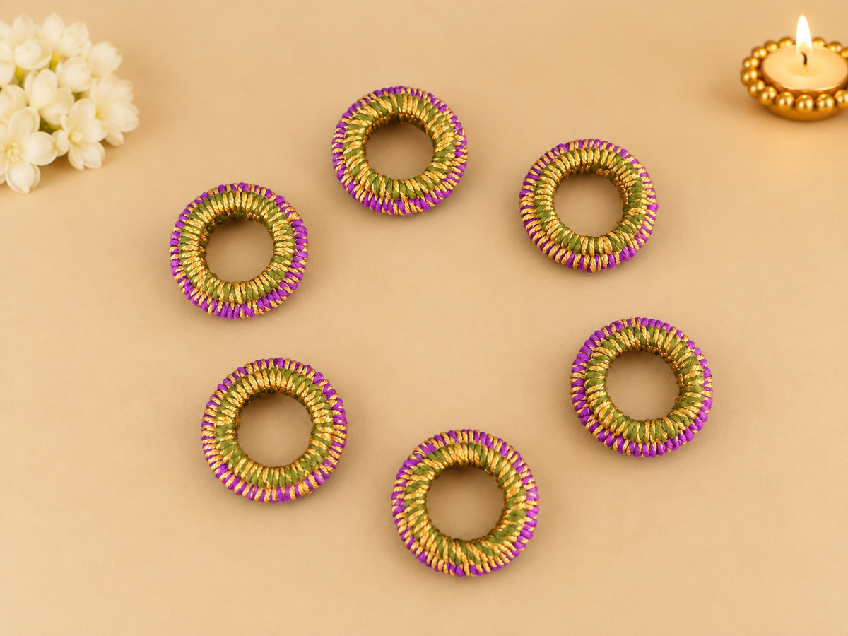 Purple-Green Napkin Rings (Set of 6)