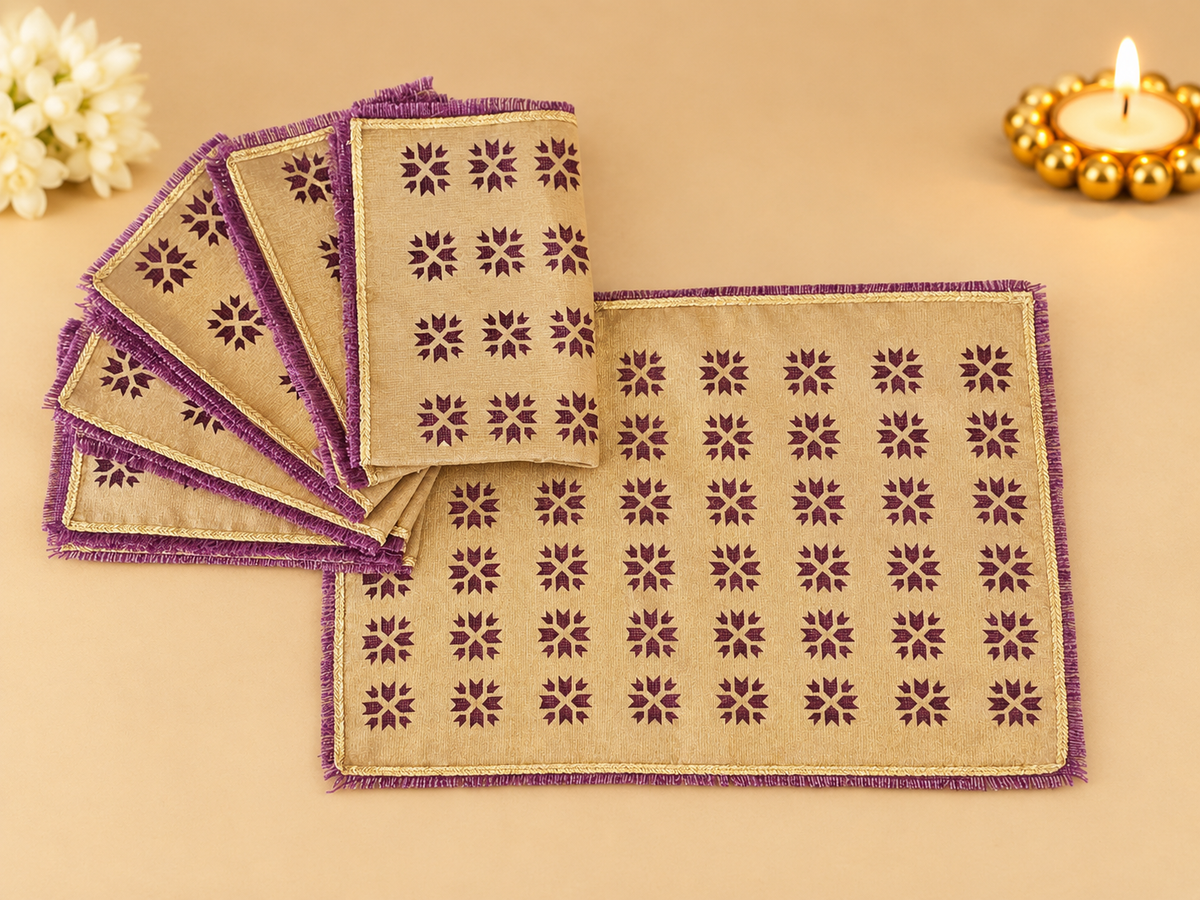 Purple Phulkari Tissue Table Mats (Set of 6)