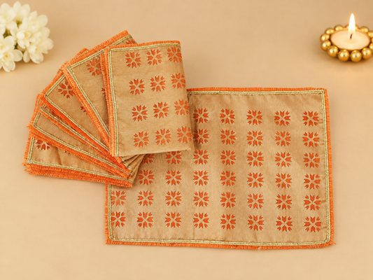 Orange Phulkari Tissue Table Mats (Set of 6)