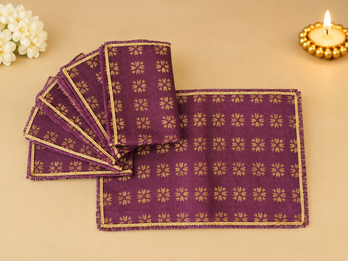 Purple Phulkari Jute Table Mats (Set of 6) (Copy)
