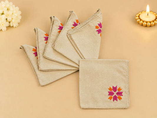 Orange-Pink Motif Napkins (Set of 6)