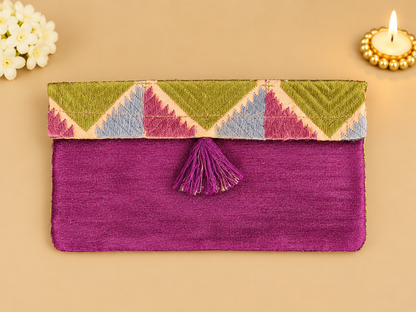 Purple Phulkari Silk Money Envelope