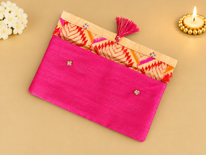 Pink Phulkari Silk Money Envelope