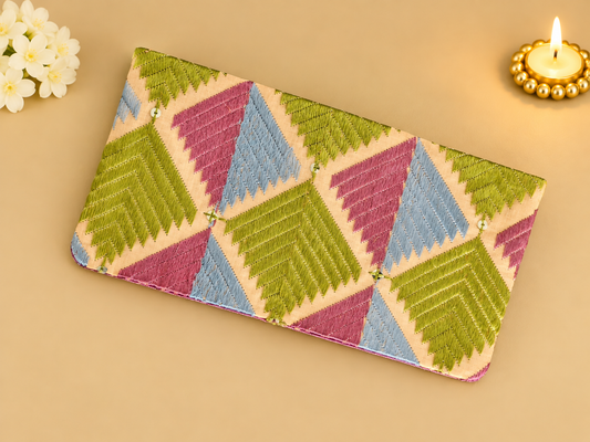 Purple Phulkari Silk Money Envelope