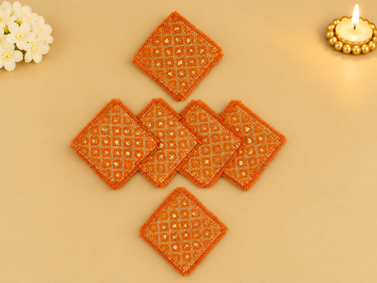 Orange Jute Coasters (Set of 6)