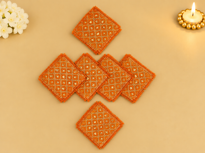 Orange Jute Coasters (Set of 6)