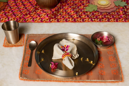 Orange Phulkari Tissue Table Mats (Set of 6)