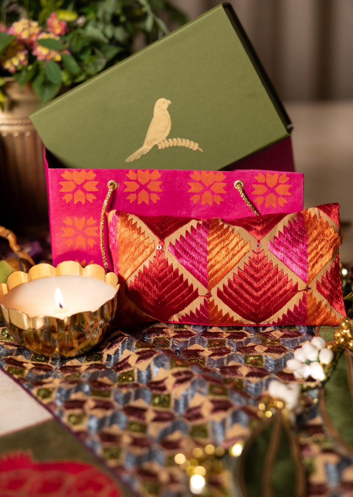 Pink Phulkari Silk Money Envelope