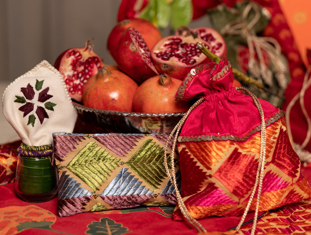 Purple Phulkari Silk Money Envelope