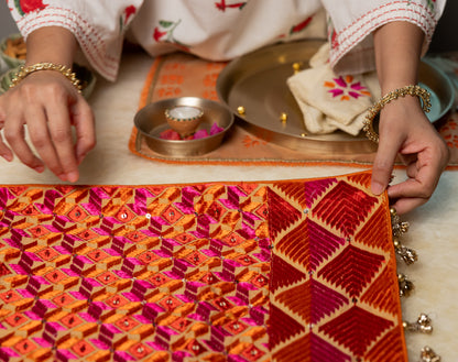 Orange-Pink Phulkari Table Runner