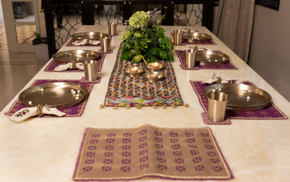 Purple-Green Phulkari Table Runner
