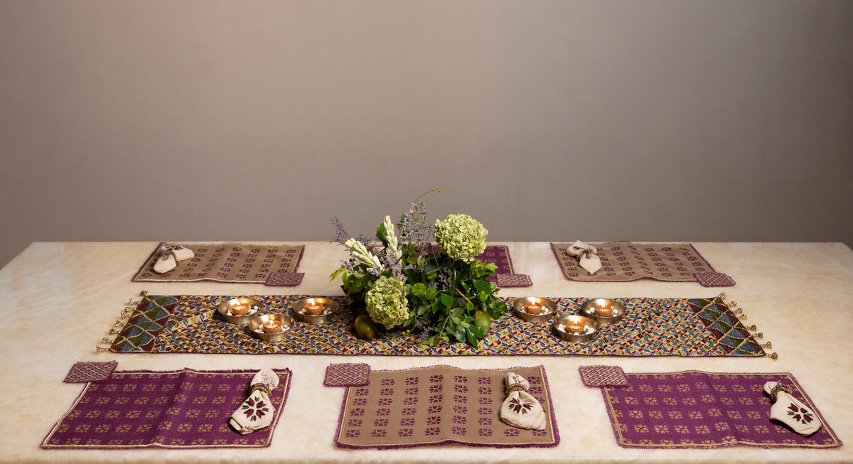 Purple Phulkari Tissue Table Mats (Set of 6)