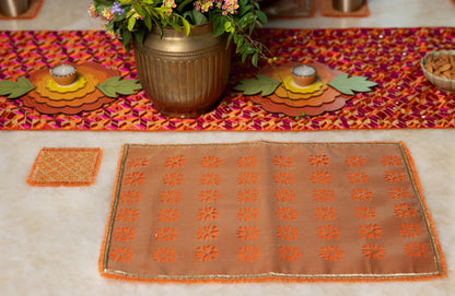 Orange Phulkari Tissue Table Mats (Set of 6)