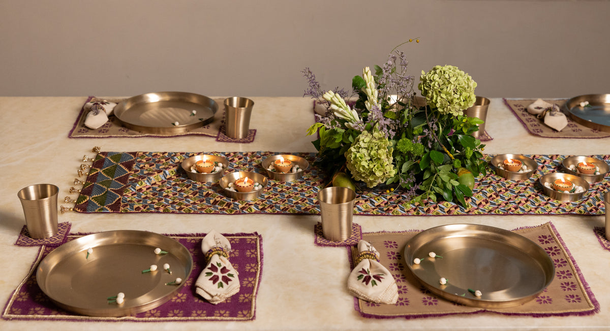 Purple-Green Phulkari Table Runner
