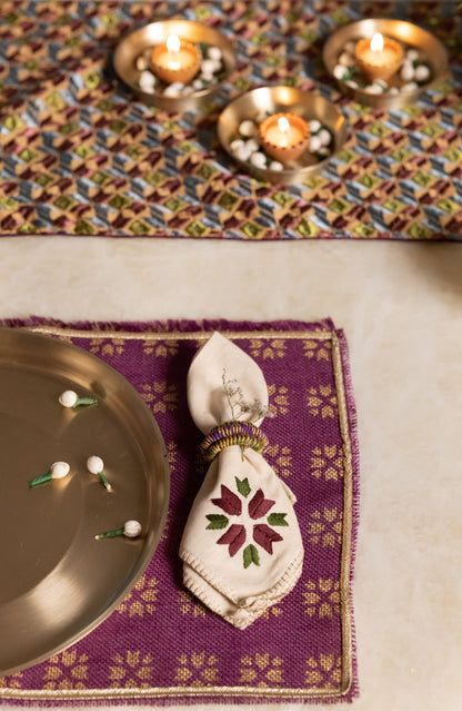 Purple-Green Motif Napkins (Set of 6)