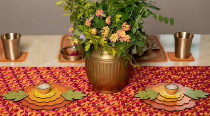 Orange-Pink Phulkari Table Runner
